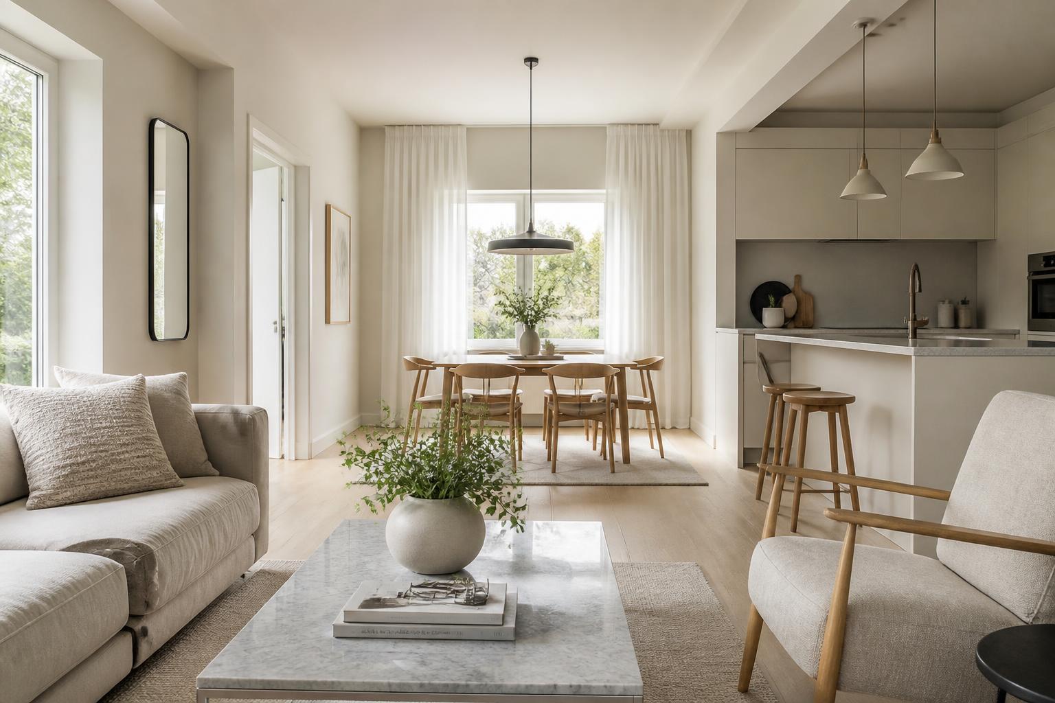 Professional interior photography of a скандинавский интерьер, нейтральный tones, natural daylight, wide angle, magazine quality