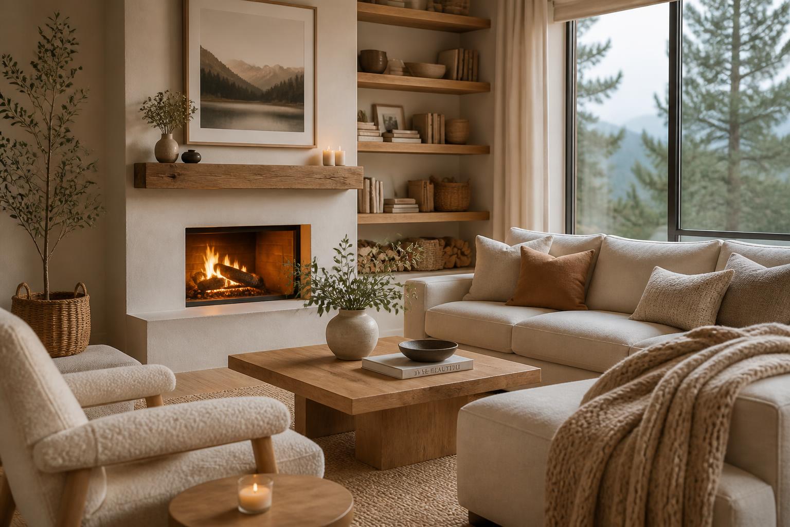 Cozy скандинавский интерьер interior design, soft textures, warm lighting, architectural digest style, 8k